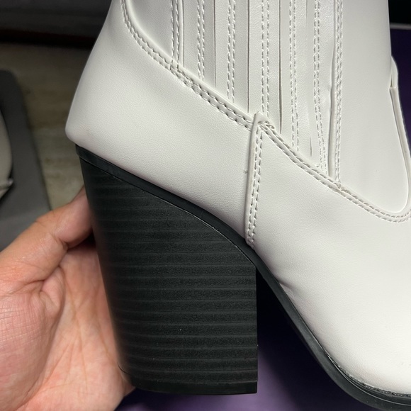 White Vegan Leather Cowboy Ankle Boots - Picture 6 of 13